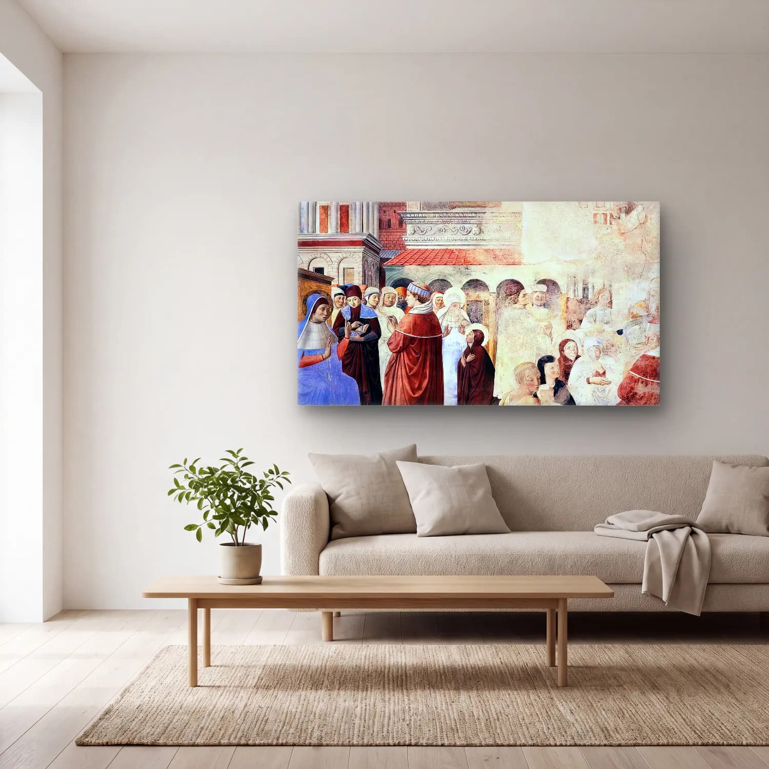 Benozzo Gozzoli – Scenes with St Ambrose (scene 9, north wall) cam tablo — açık renk salonda