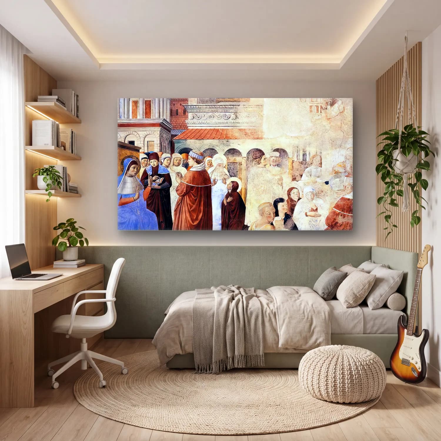 Benozzo Gozzoli – Scenes with St Ambrose (scene 9, north wall) cam tablo — genç odasında
