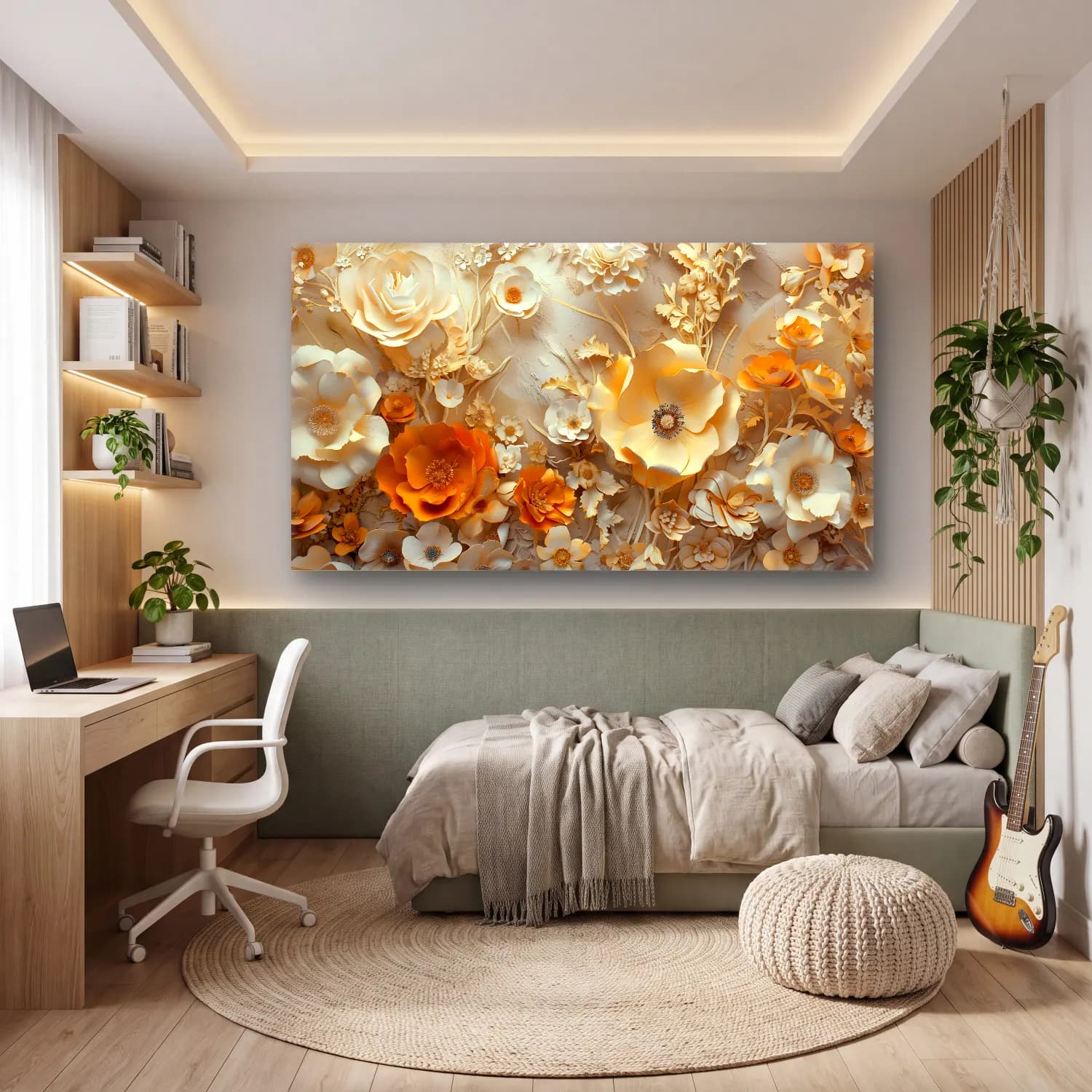 Pastel Çiçek Deseni No. 35 cam tablo — genç odasında