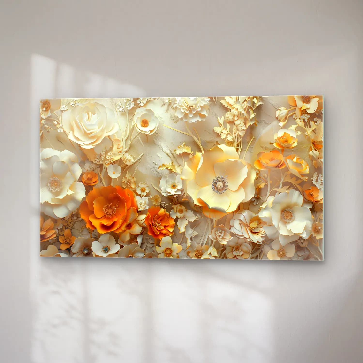 Pastel Çiçek Deseni No. 35 cam tablo — sağ açıdan görünüm