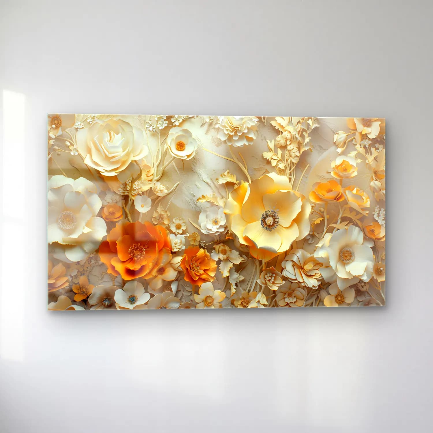 Pastel Çiçek Deseni No. 35 cam tablo — sol açıdan görünüm