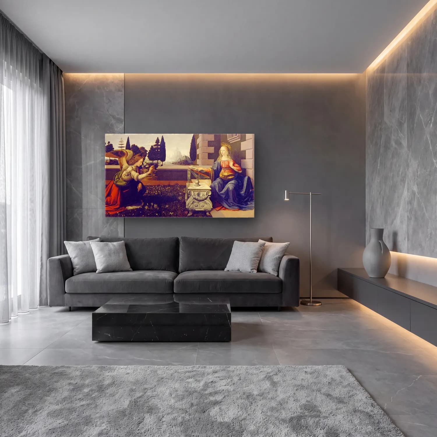 Leonardo da Vinci – Annunciation cam tablo — lüks salon duvarında