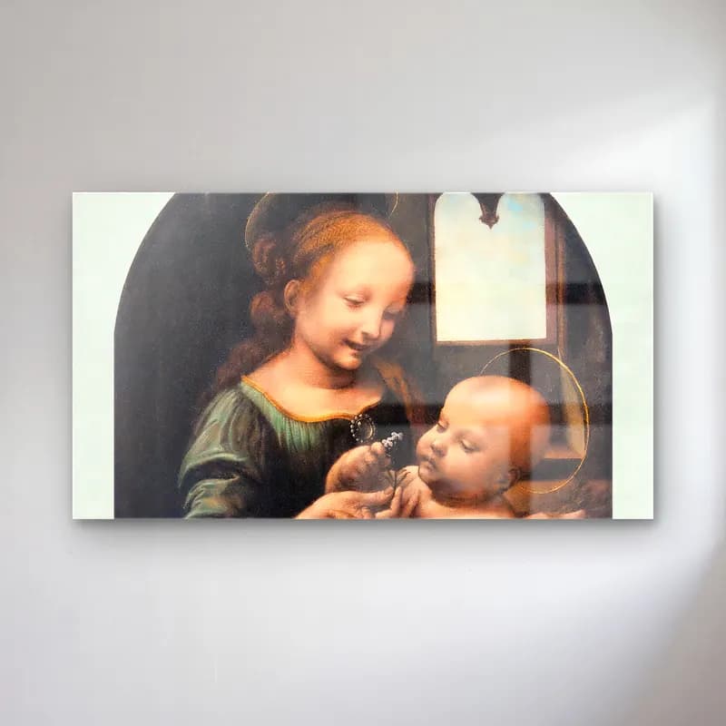 Leonardo da Vinci – Benois Madonna cam tablo — Leonardo da Vinci – Benois Madonna — yağlı boya anne ve çocuk
