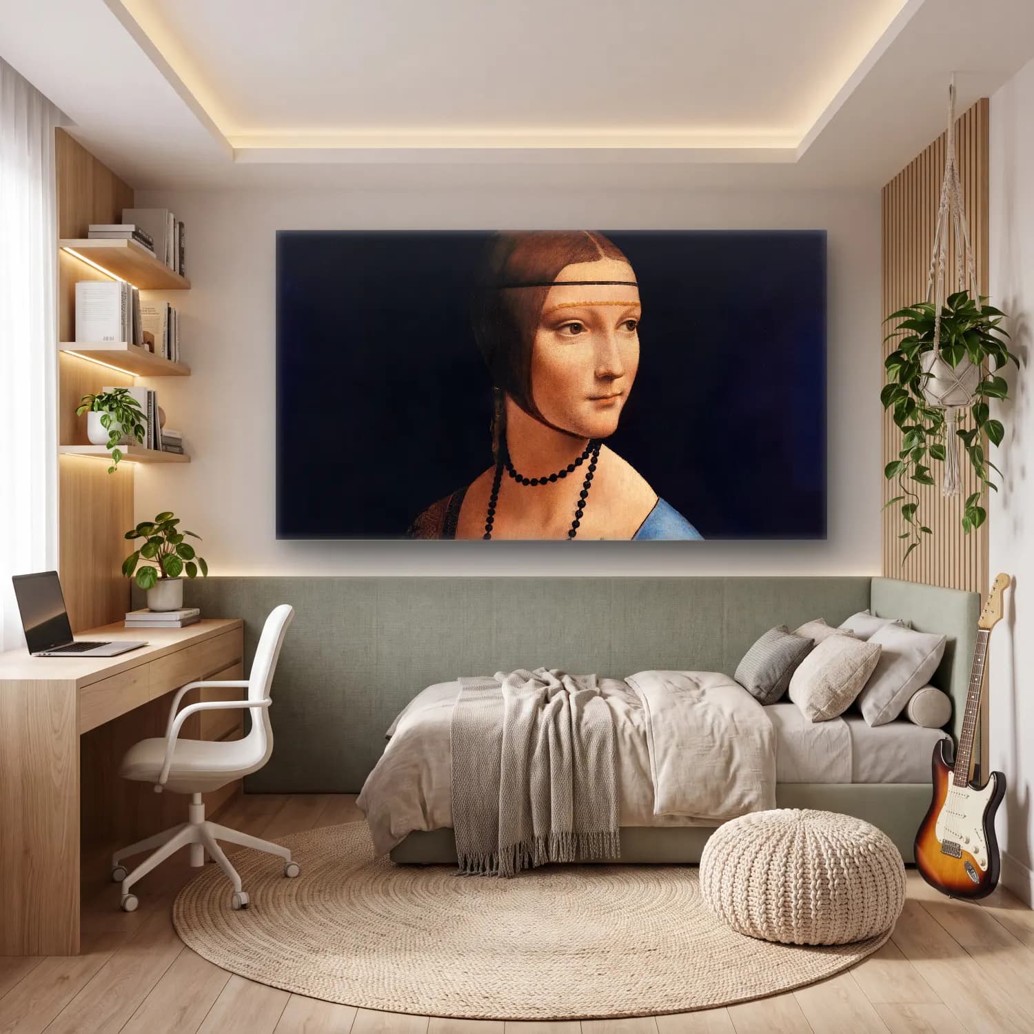 Leonardo da Vinci – Lady with an ErmineLeonardo Da Vinci cam tablo — genç odasında