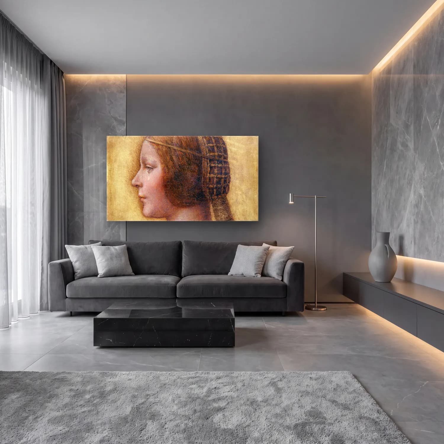Leonardo da Vinci – Profile of a Young Fiancée cam tablo — lüks salon duvarında