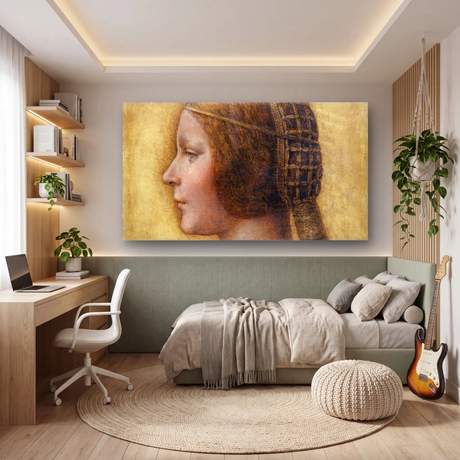 Leonardo da Vinci – Profile of a Young Fiancée cam tablo — genç odasında