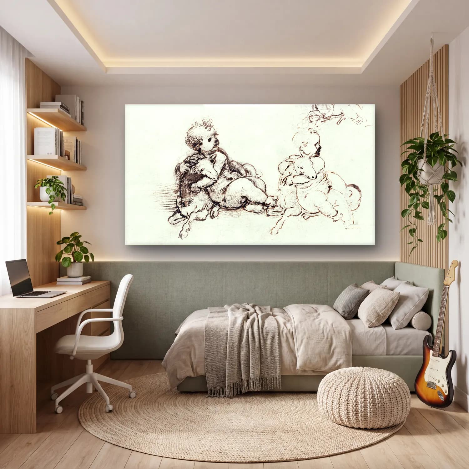 Leonardo da Vinci – Studies for the Christ Child with a Lamb cam tablo — genç odasında