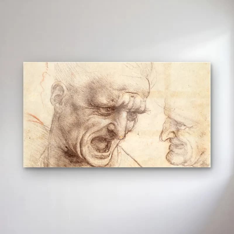 Leonardo da Vinci – The Battle of Anghiari cam tablo — Leonardo da Vinci – The Battle of Anghiari — karakalem erkek portresi