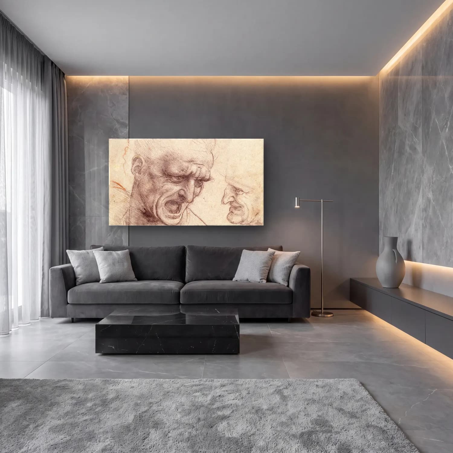 Leonardo da Vinci – The Battle of Anghiari cam tablo — lüks salon duvarında