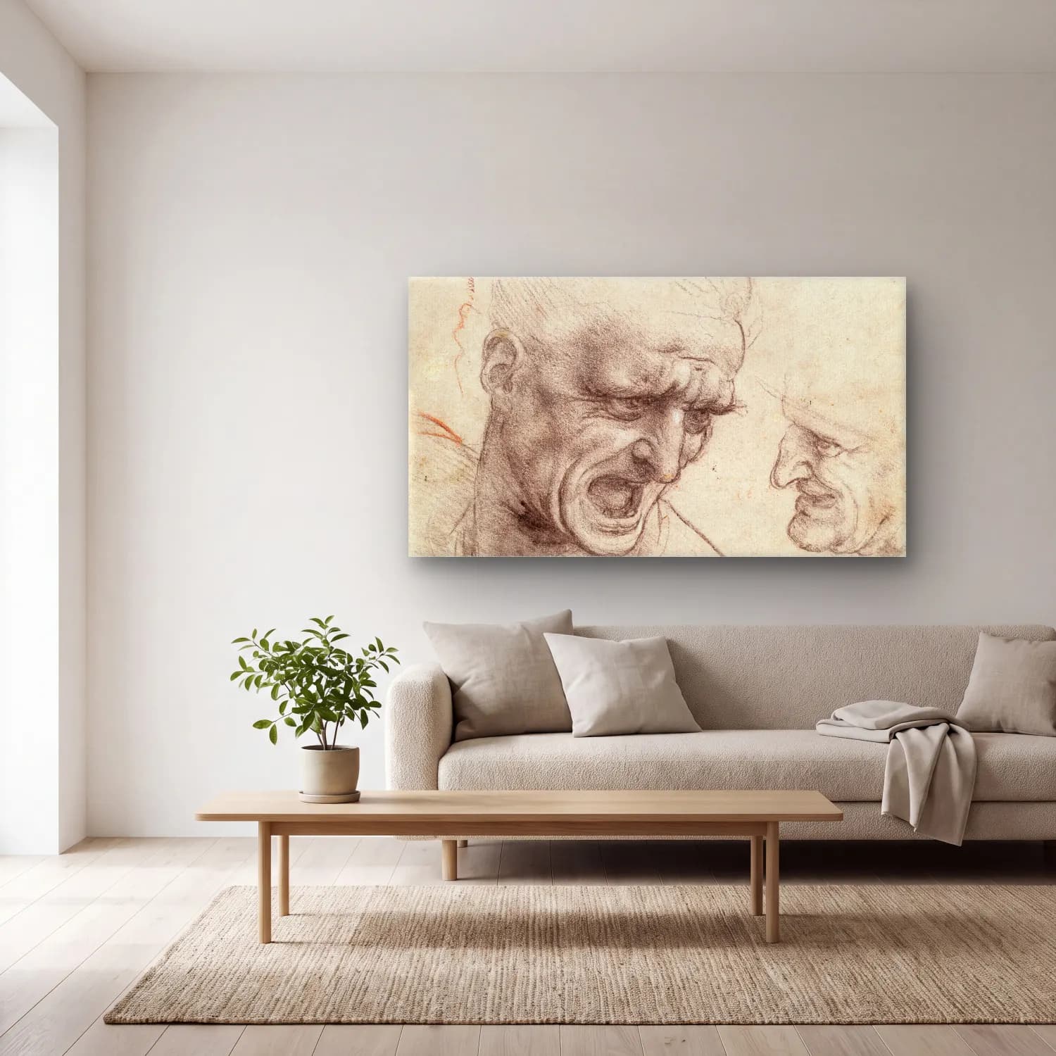 Leonardo da Vinci – The Battle of Anghiari cam tablo — açık renk salonda