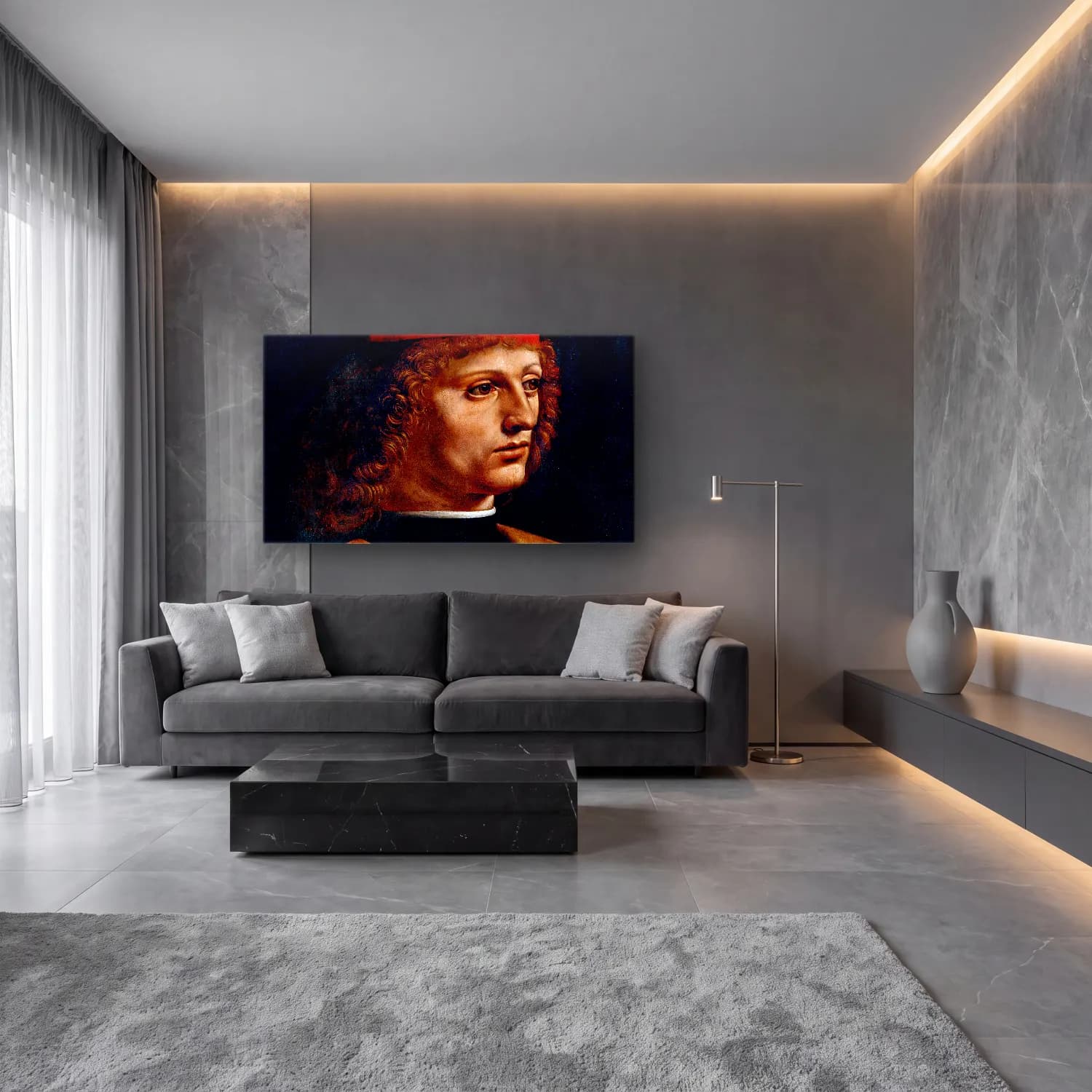 Leonardo da Vinci – The Portrait of a Musician cam tablo — lüks salon duvarında