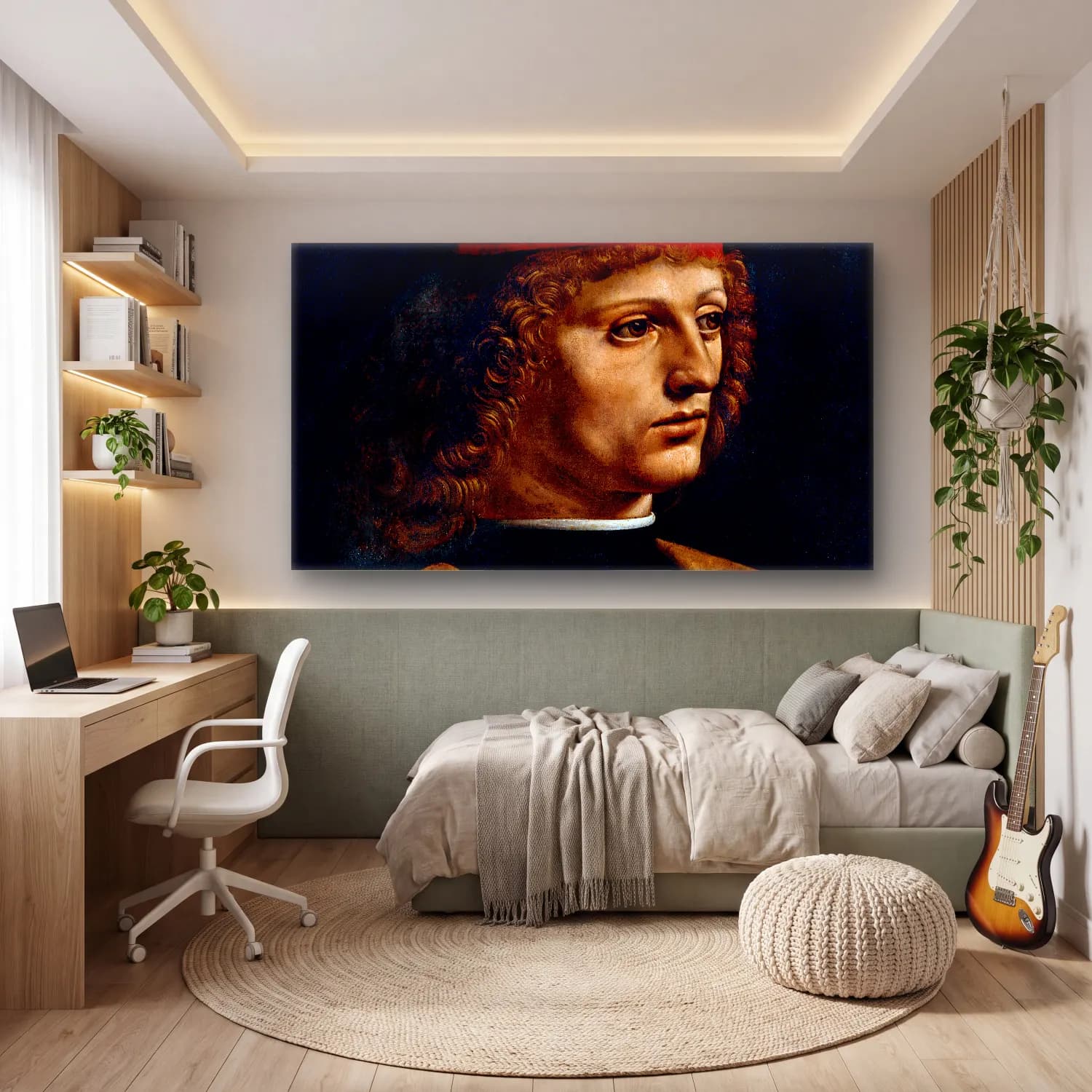 Leonardo da Vinci – The Portrait of a Musician cam tablo — genç odasında