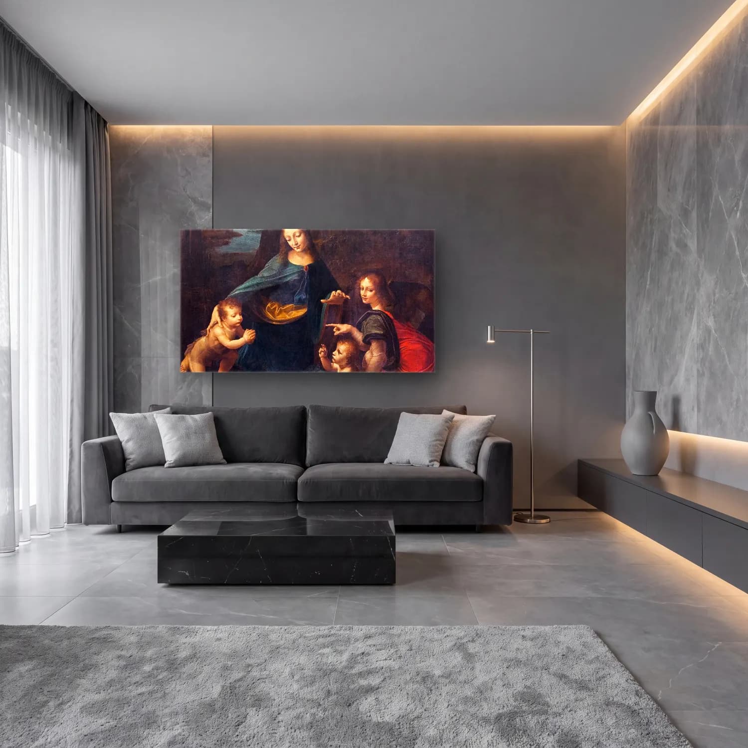 Leonardo da Vinci – The Virgin of the Rocks cam tablo — lüks salon duvarında