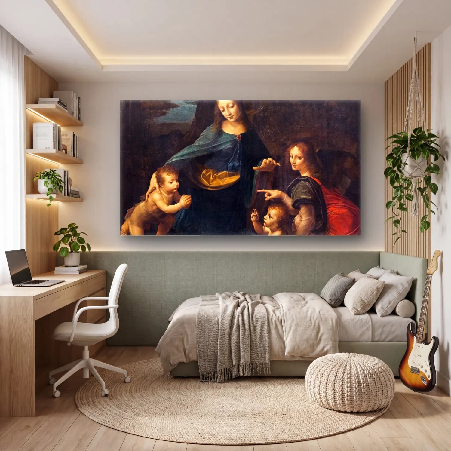 Leonardo da Vinci – The Virgin of the Rocks cam tablo — genç odasında