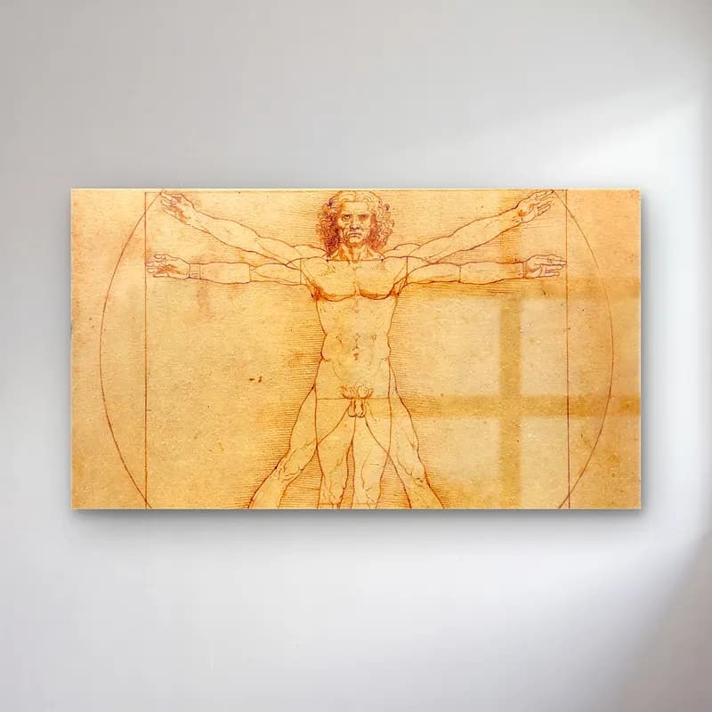 Leonardo da Vinci – Vitruvian Man cam tablo — Leonardo da Vinci – Vitruvian Man — vintage figür çalışması