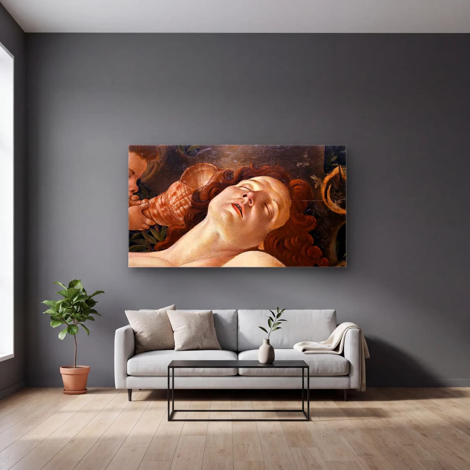 Sandro botticelli – Marte e venere cam tablo — gri duvarlı salonda