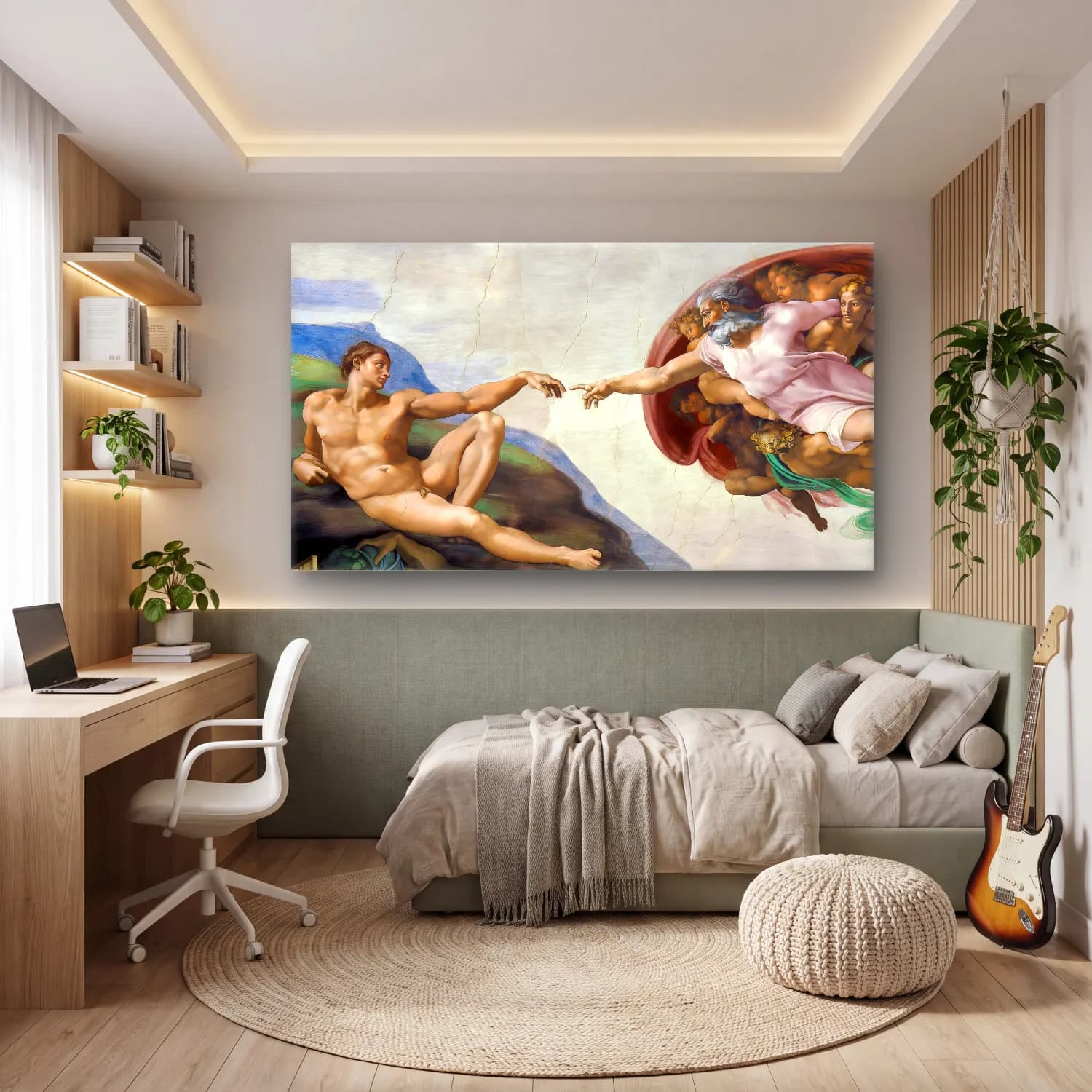 Michelangelo Buonarroti – The Creation of Adam cam tablo — genç odasında