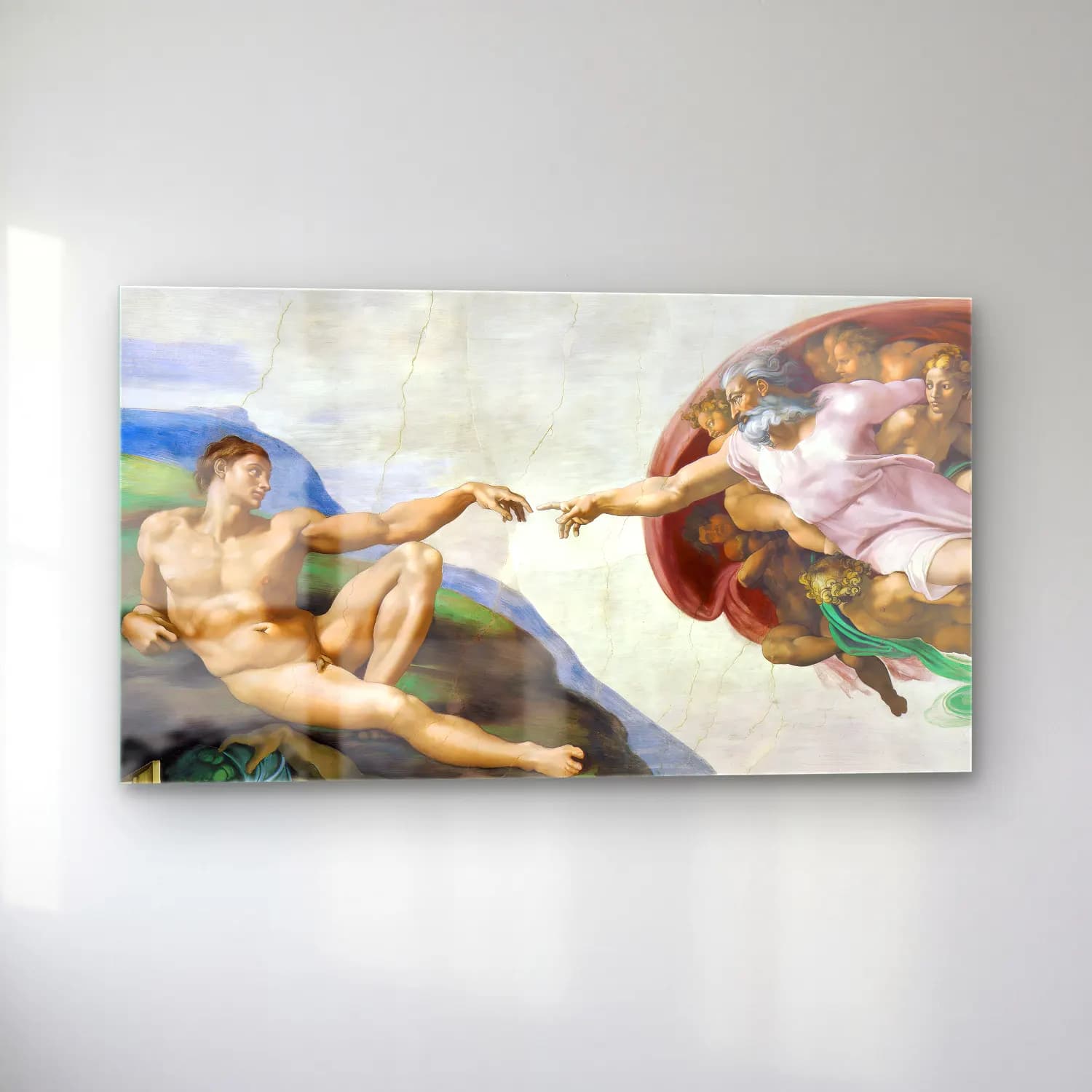 Michelangelo Buonarroti – The Creation of Adam cam tablo — sol açıdan görünüm