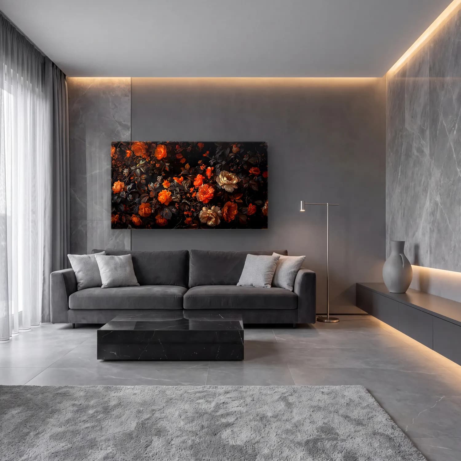 Botanik İllüstrasyon Çiçek Deseni No. 34 cam tablo — lüks salon duvarında