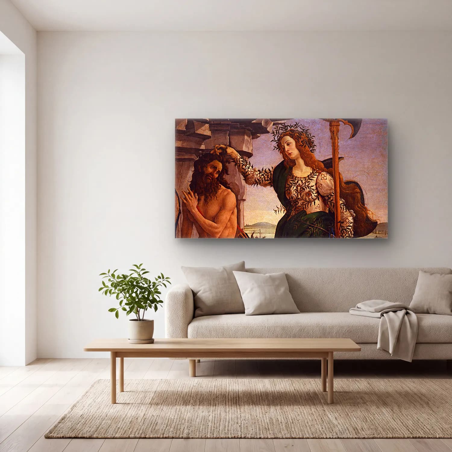 Sandro Botticelli – Pallas and the Centaur cam tablo — açık renk salonda
