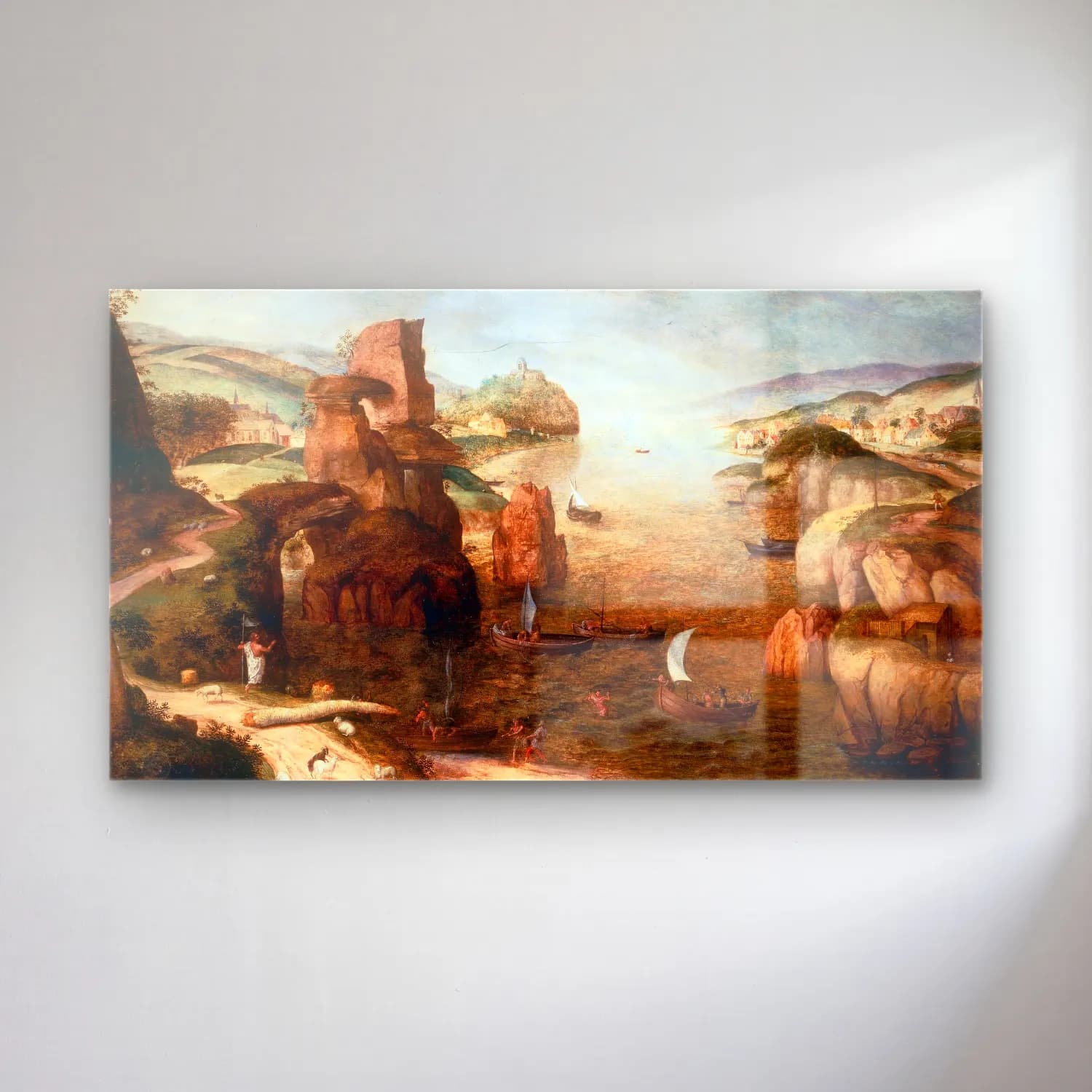 Pieter Bruegel – Christ and Apostles at the Sea of Galilee cam tablo — Pieter Bruegel – Christ and Apostles at the Sea of Galilee — yağlı boya liman ve tekneler