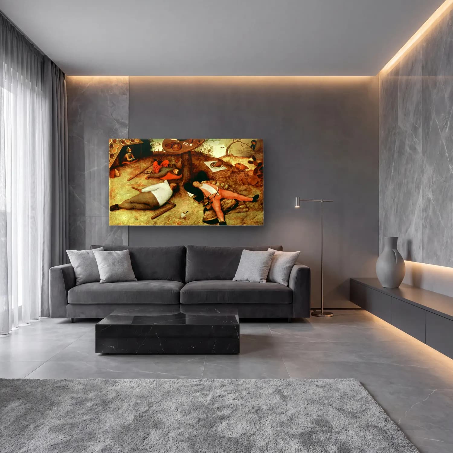 Pieter Bruegel – Land of Cockaigne cam tablo — lüks salon duvarında