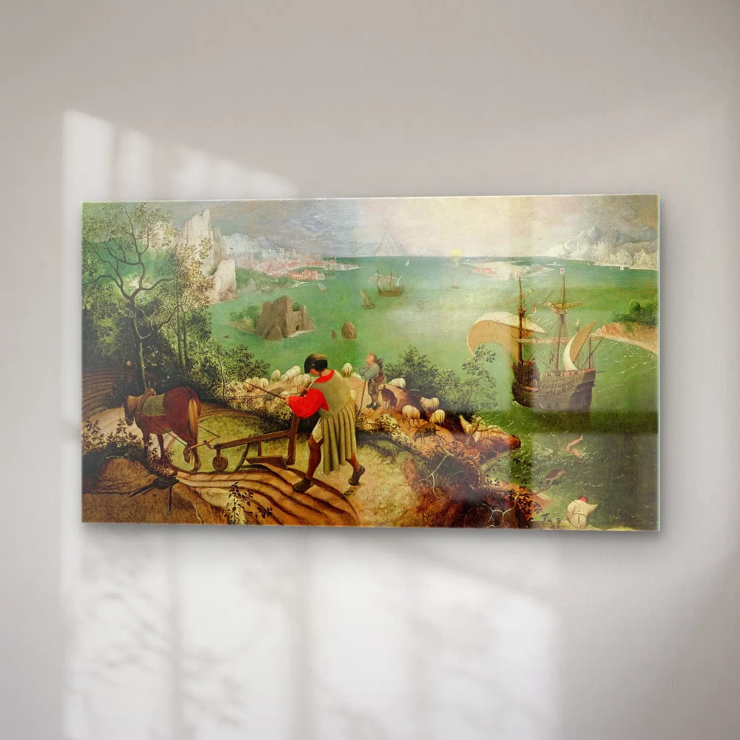 Pieter Bruegel – Landscape with the Fall of Icarus cam tablo — sağ açıdan görünüm