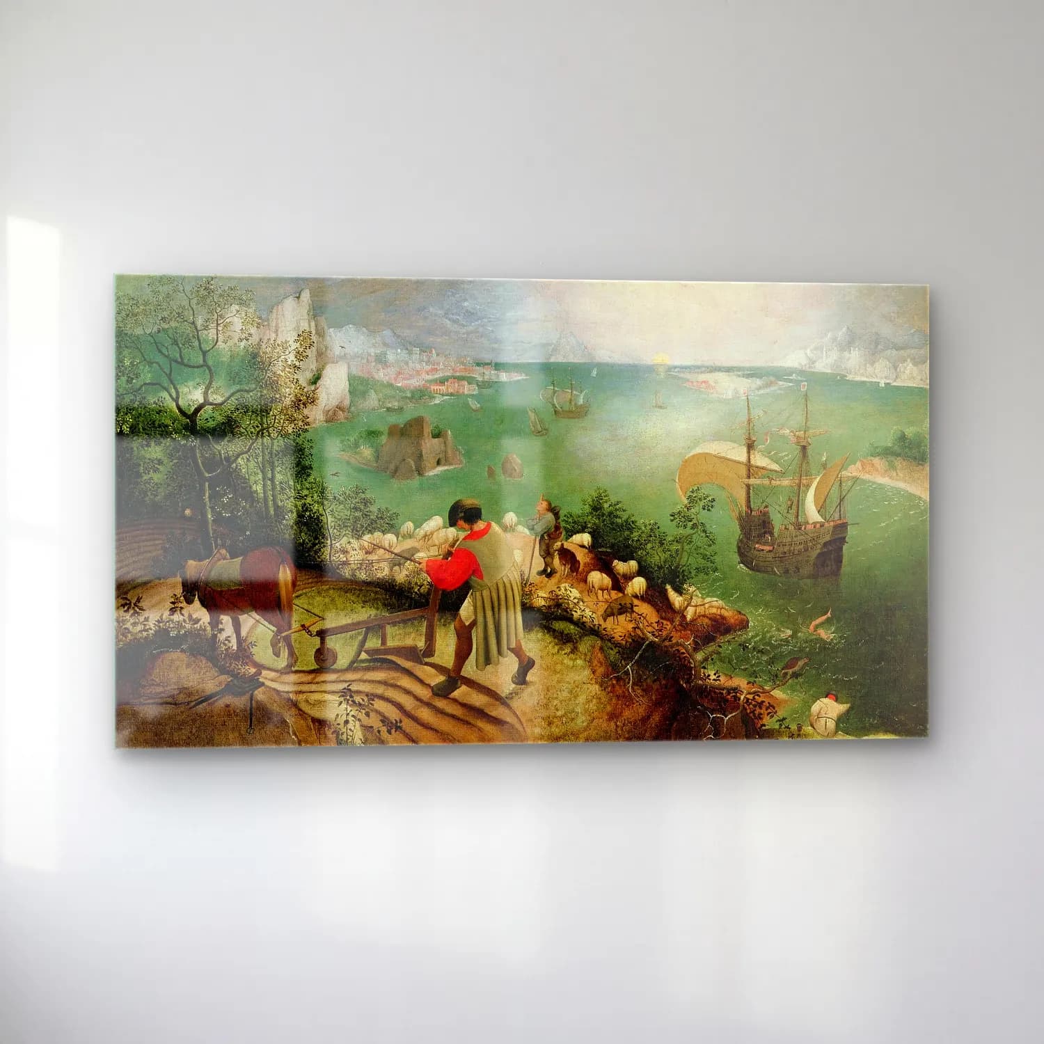 Pieter Bruegel – Landscape with the Fall of Icarus cam tablo — sol açıdan görünüm