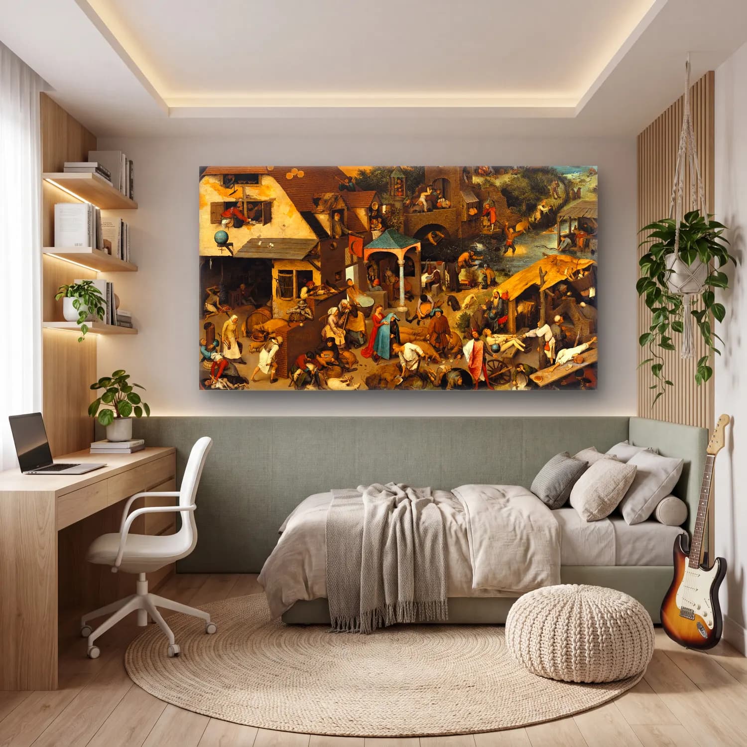 Pieter Bruegel – Netherlandish Proverbs cam tablo — genç odasında