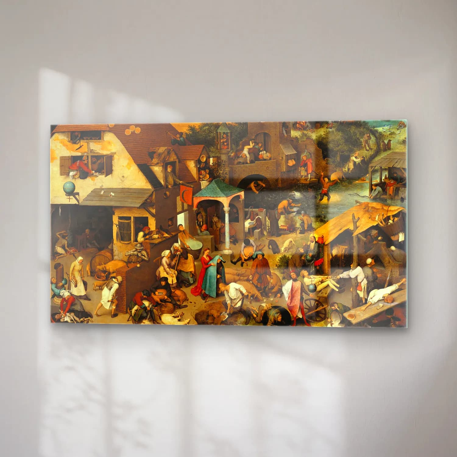 Pieter Bruegel – Netherlandish Proverbs cam tablo — sağ açıdan görünüm