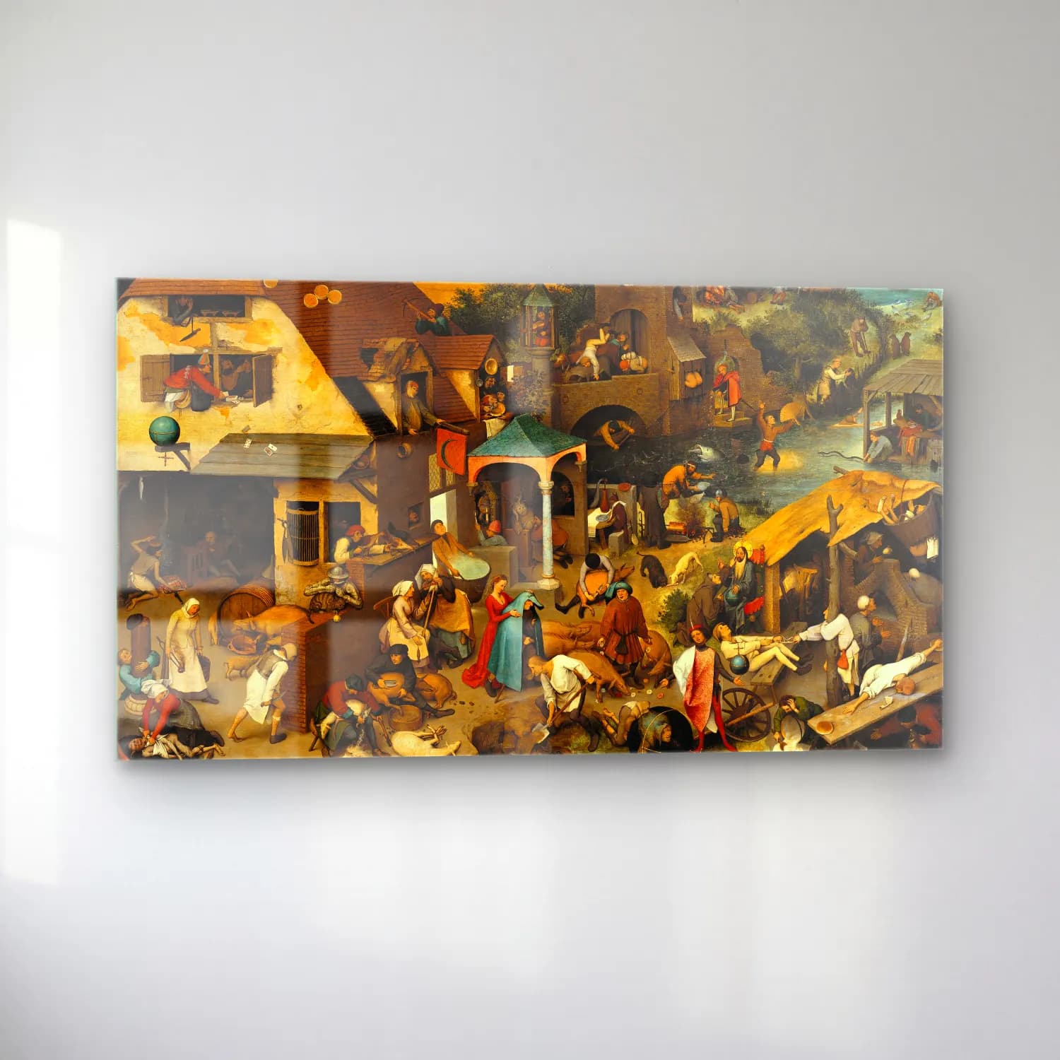 Pieter Bruegel – Netherlandish Proverbs cam tablo — sol açıdan görünüm