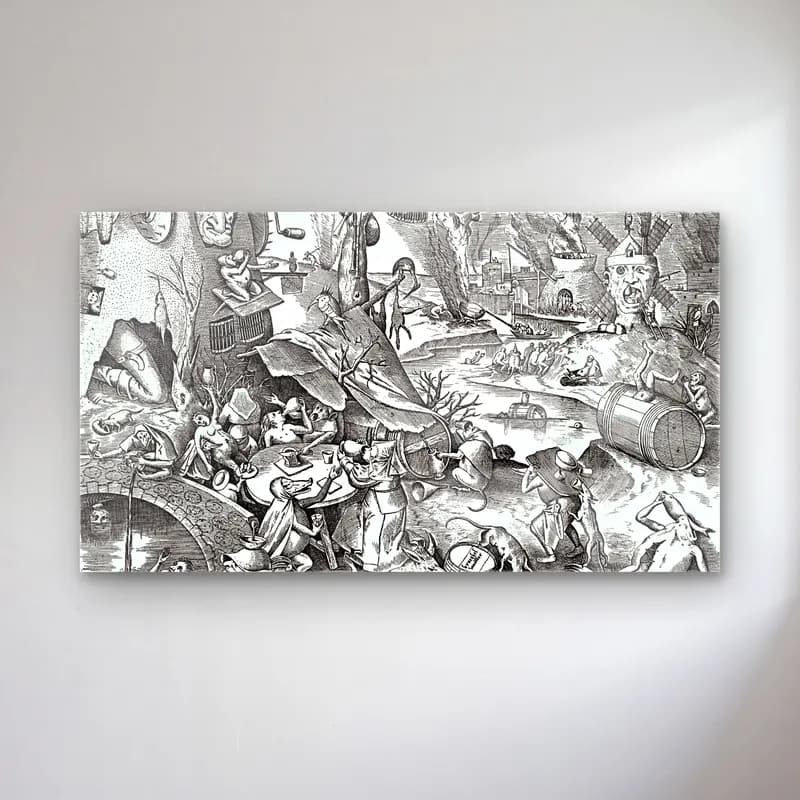 Pieter Bruegel – Seven deadly sins - Gluttony cam tablo — Pieter Bruegel – Seven deadly sins - Gluttony — siyah beyaz mitolojik sahne