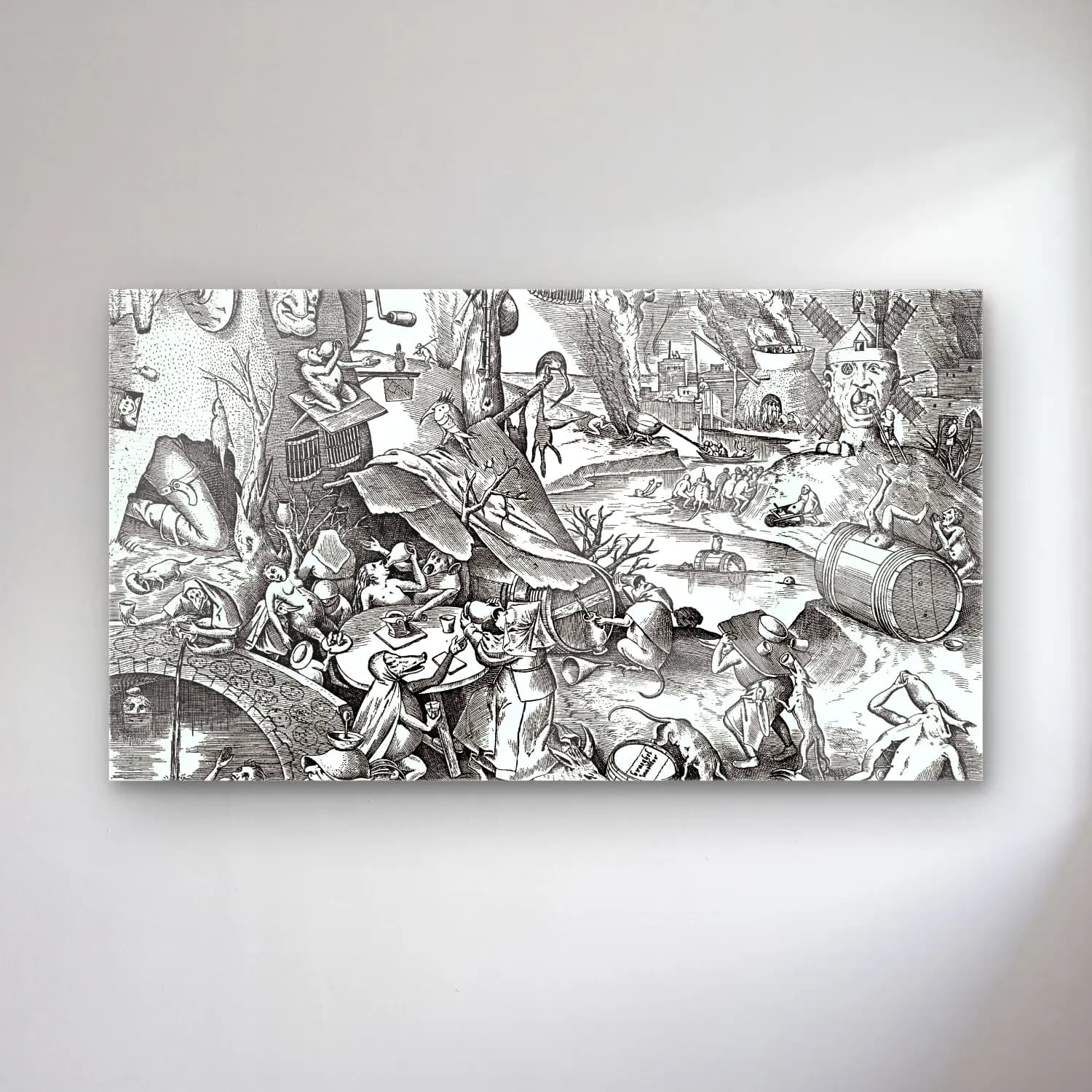 Pieter Bruegel – Seven deadly sins - Gluttony cam tablo — Pieter Bruegel – Seven deadly sins - Gluttony — siyah beyaz mitolojik sahne