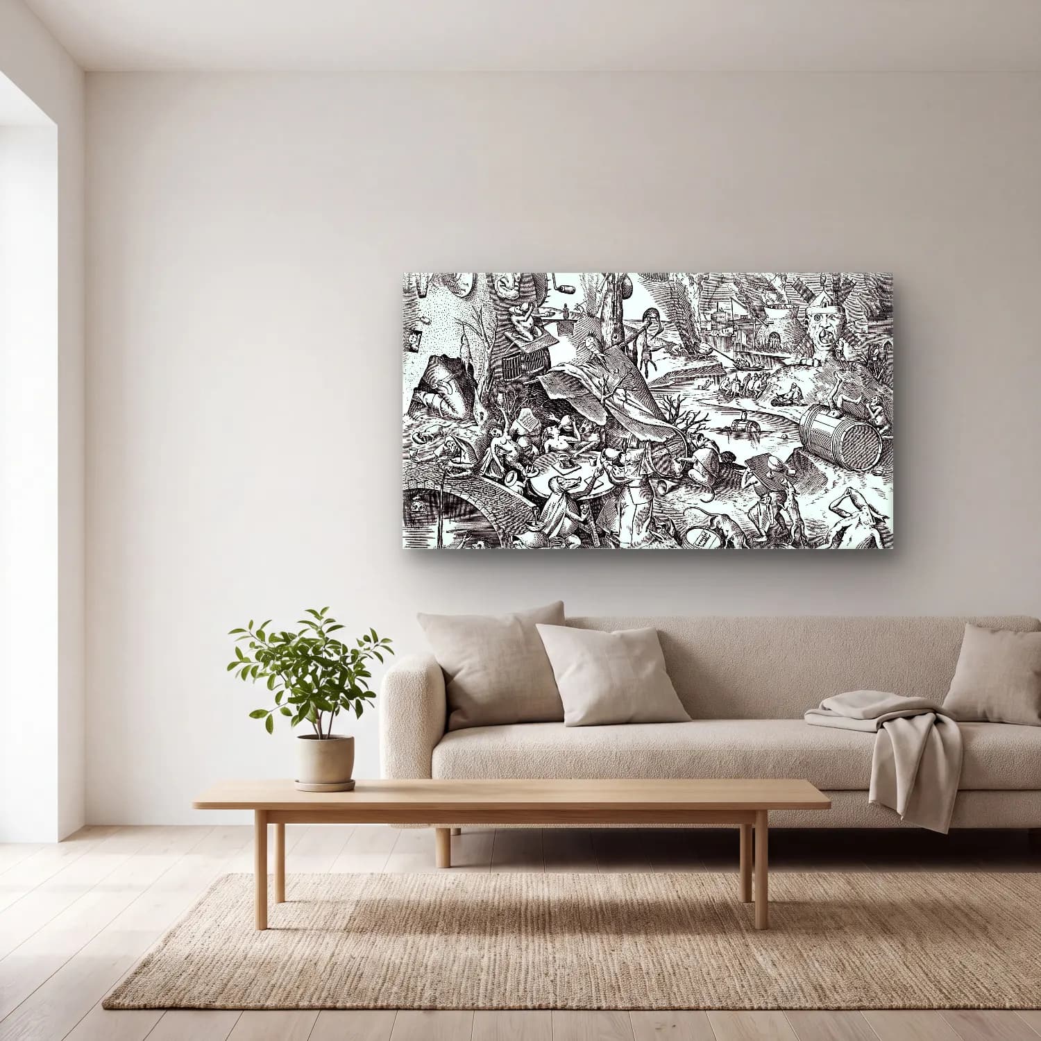 Pieter Bruegel – Seven deadly sins - Gluttony cam tablo — açık renk salonda