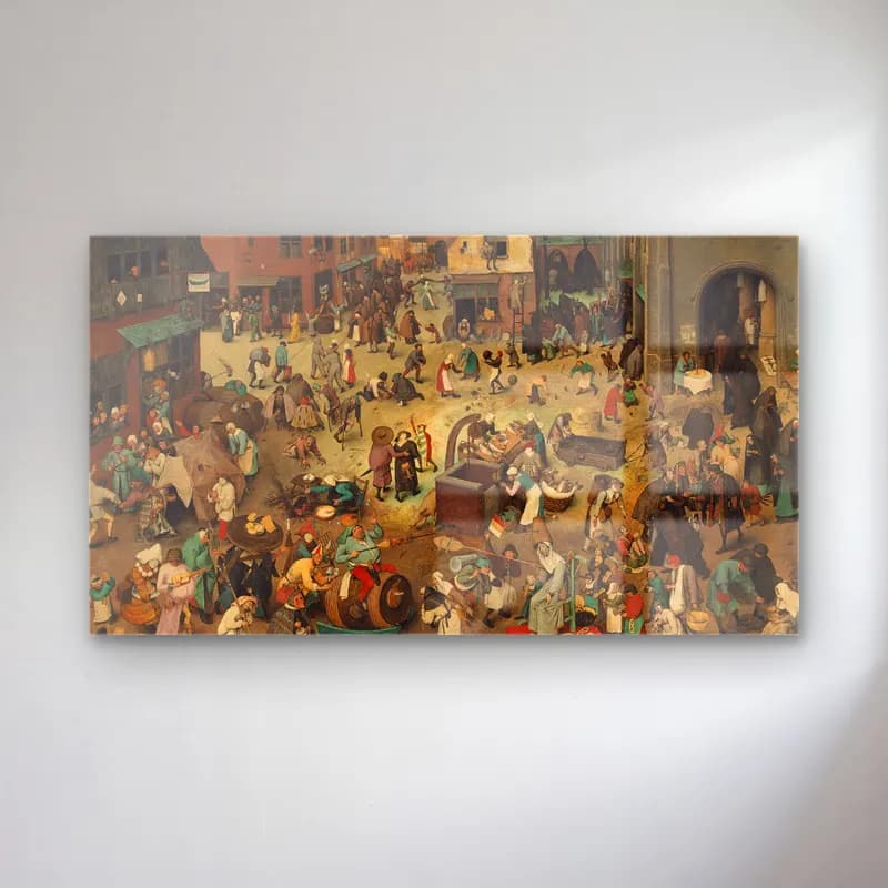 Pieter Bruegel – The Fight Between Carnival and Lent cam tablo — Pieter Bruegel – The Fight Between Carnival and Lent — vintage kalabalık cadde