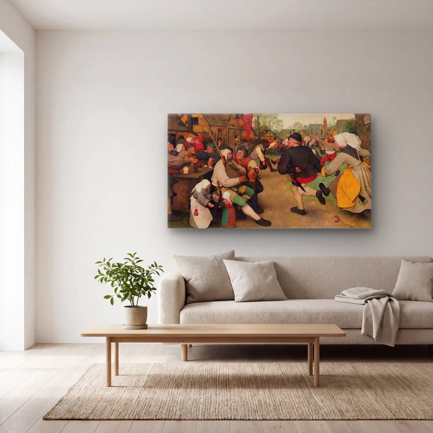 Pieter Bruegel – The Peasant Dance cam tablo — açık renk salonda