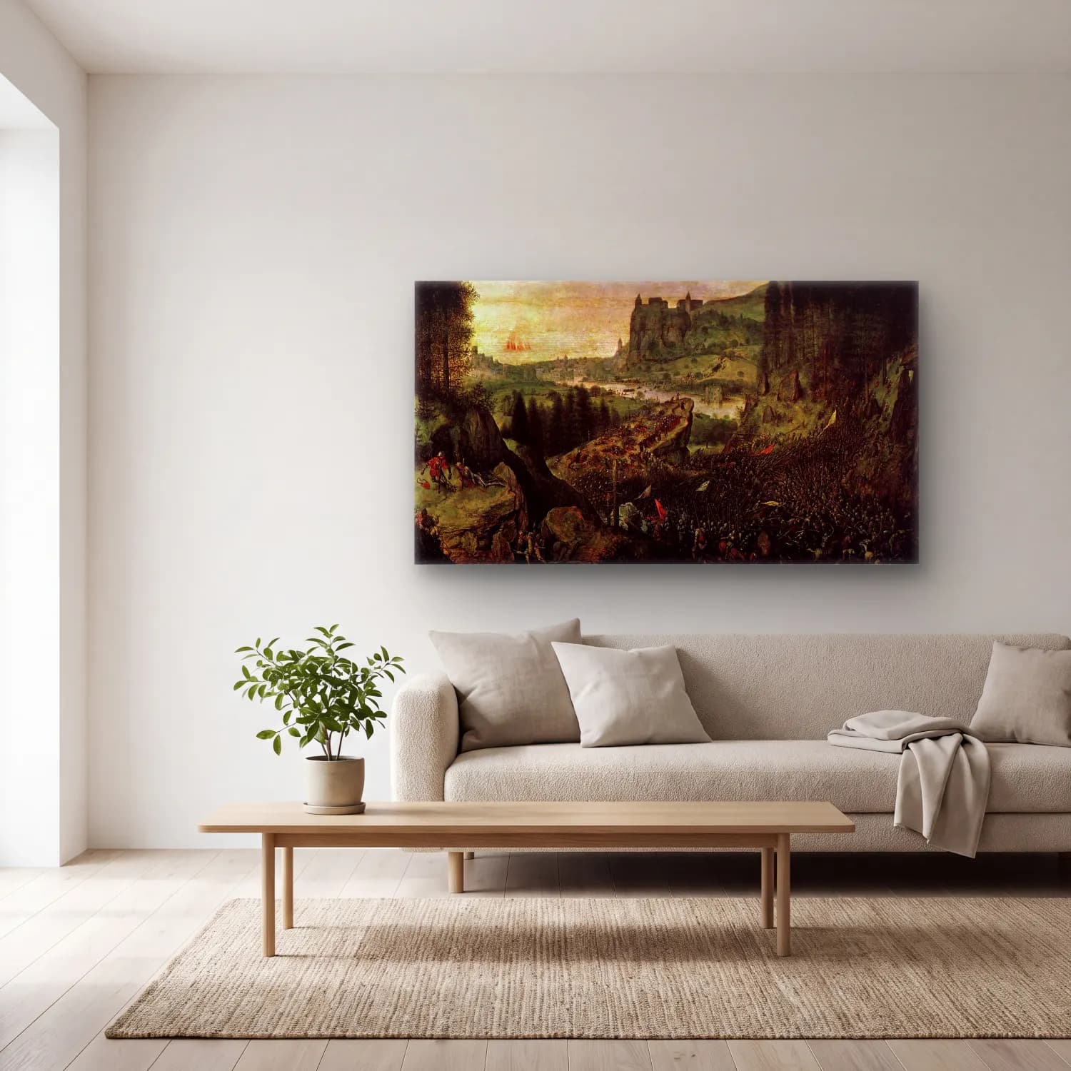 Pieter Bruegel – The Suicide of Saul cam tablo — açık renk salonda