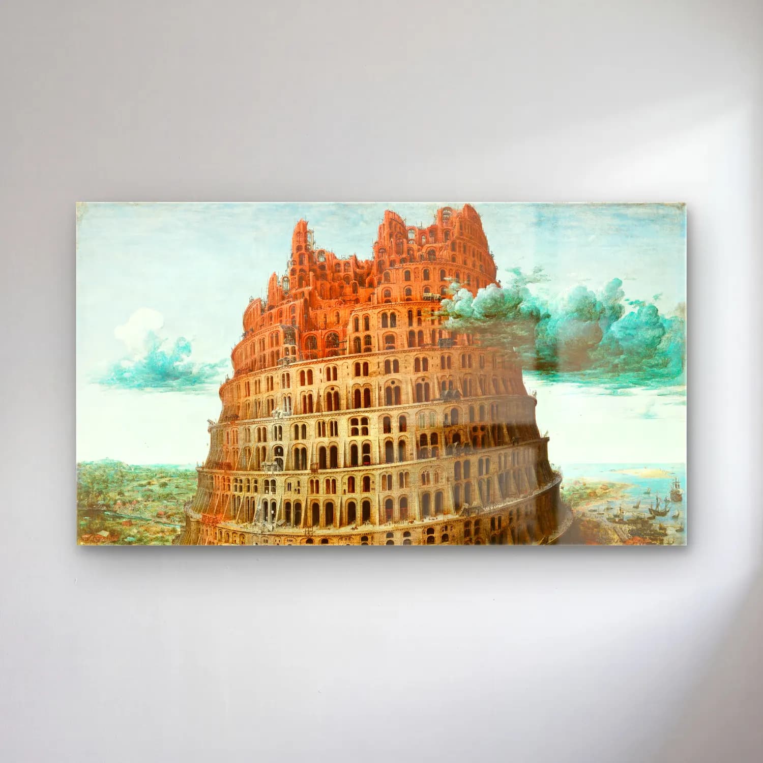 Pieter Bruegel – The Tower of Babel – Mavi Tonlar cam tablo — Pieter Bruegel – The Tower of Babel – Mavi Tonlar — yağlı boya şato