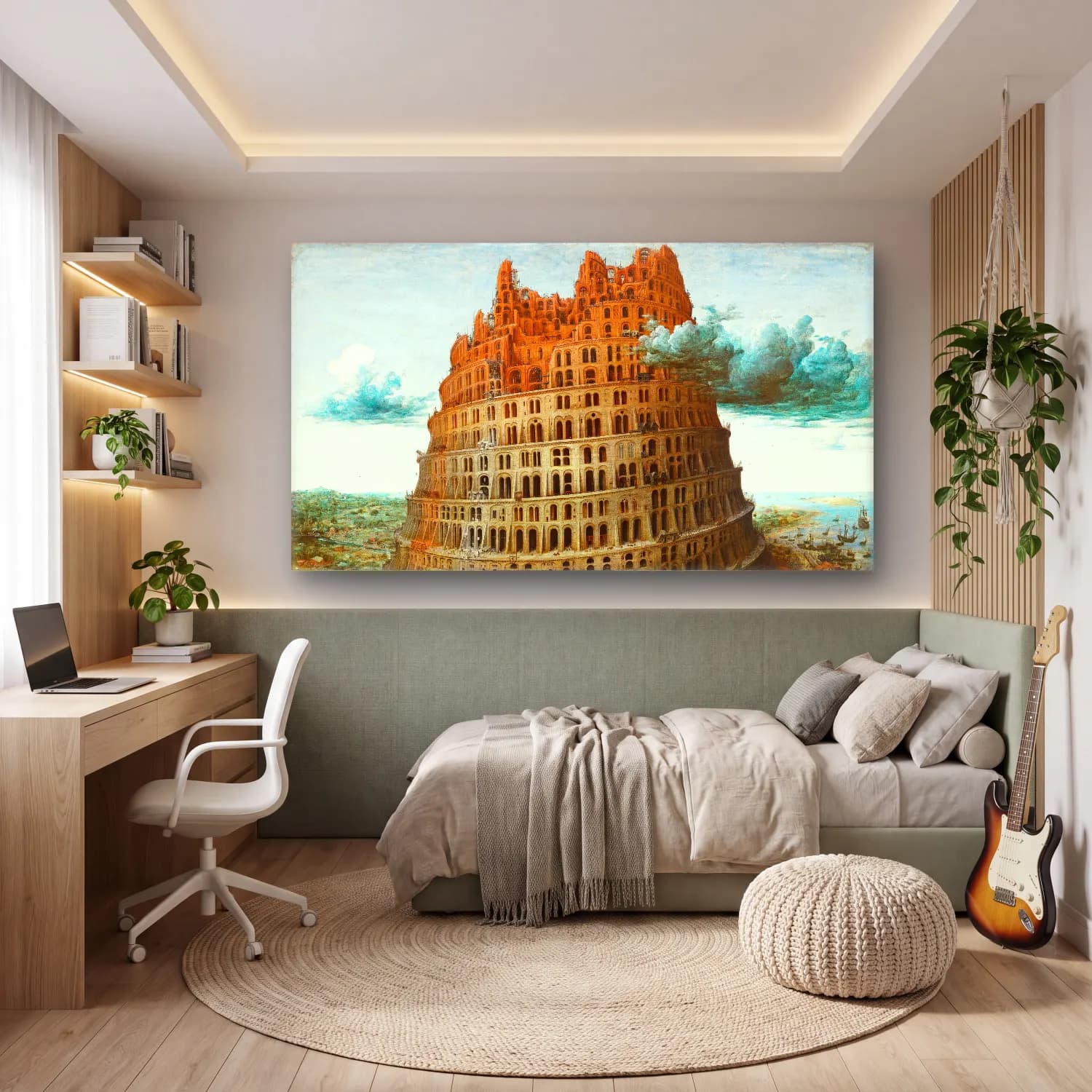 Pieter Bruegel – The Tower of Babel – Mavi Tonlar cam tablo — genç odasında