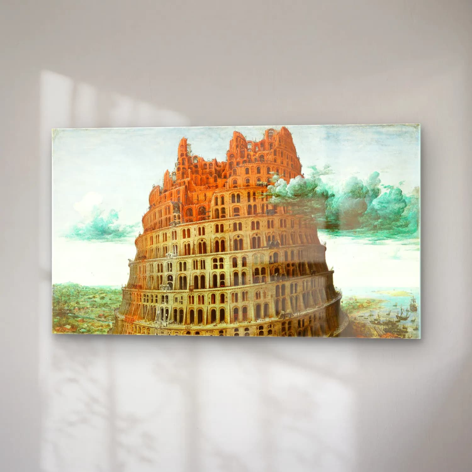 Pieter Bruegel – The Tower of Babel – Mavi Tonlar cam tablo — sağ açıdan görünüm
