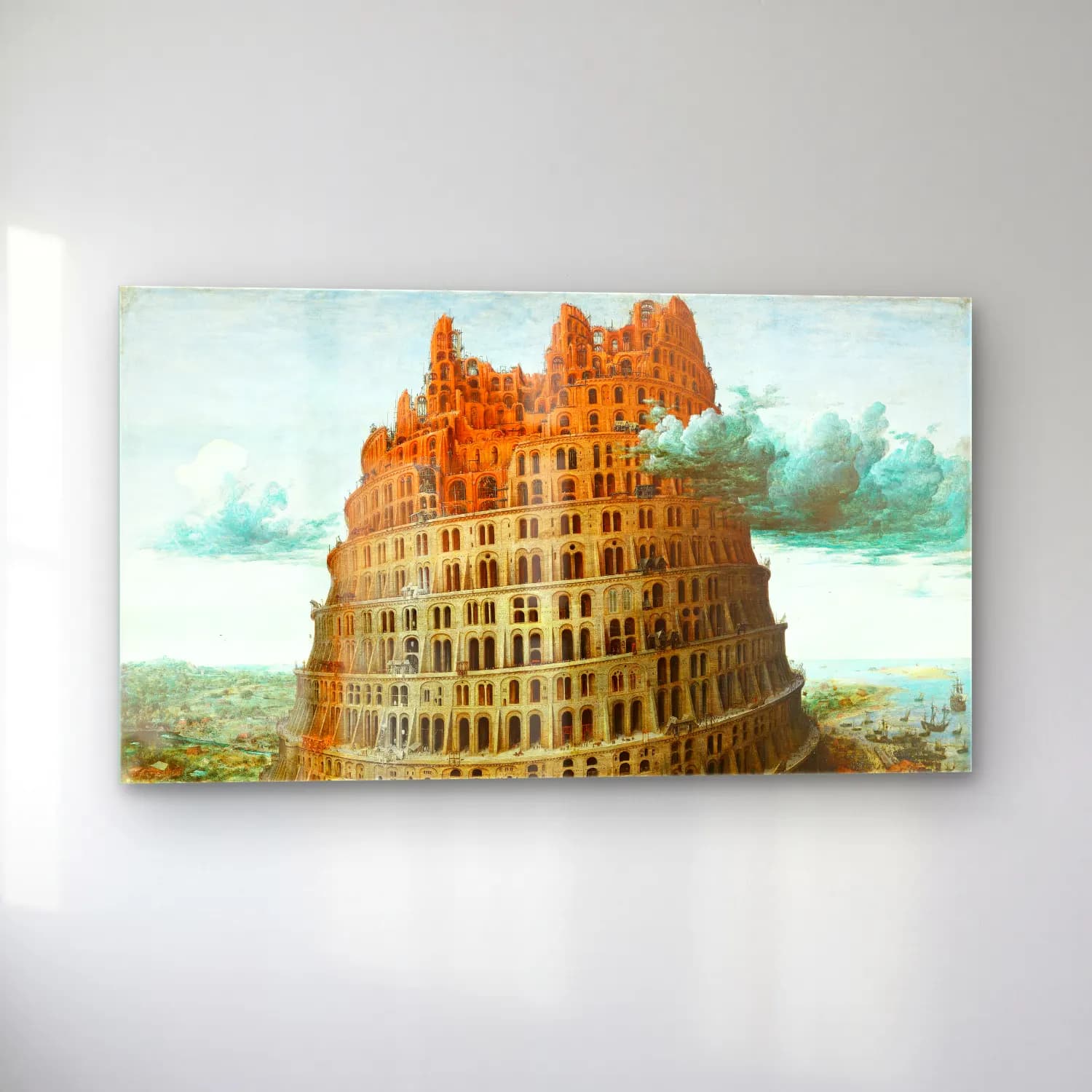 Pieter Bruegel – The Tower of Babel – Mavi Tonlar cam tablo — sol açıdan görünüm
