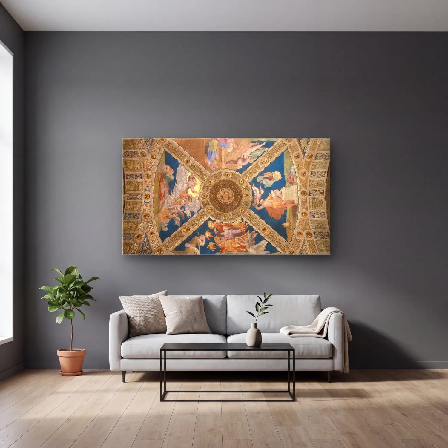 Raffaello Sanzio – Ceiling cam tablo — gri duvarlı salonda