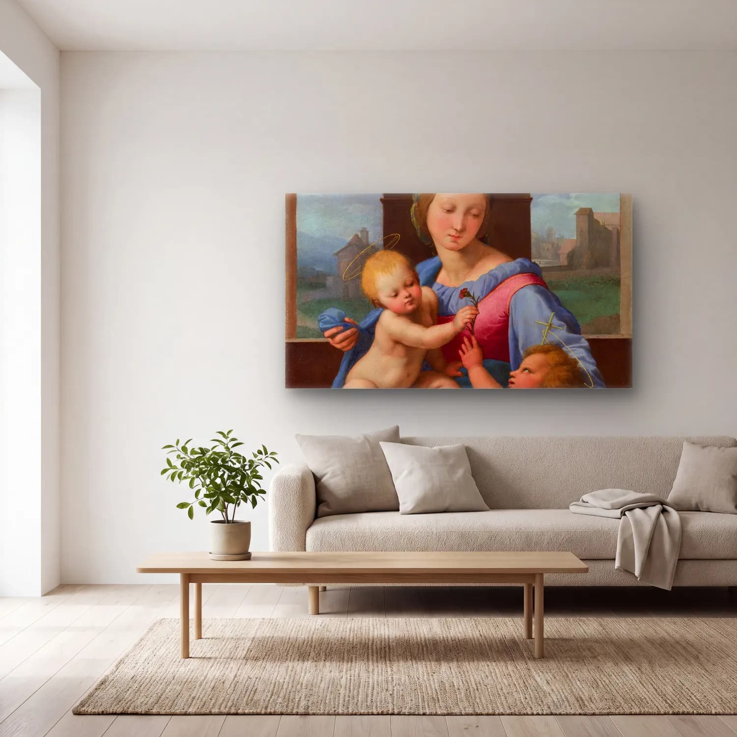 Raffaello Sanzio – Garvagh Madonna cam tablo — açık renk salonda