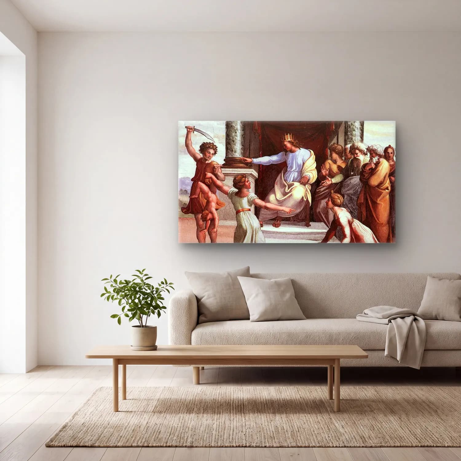 Raffaello Sanzio – Judgment of Solomon cam tablo — açık renk salonda