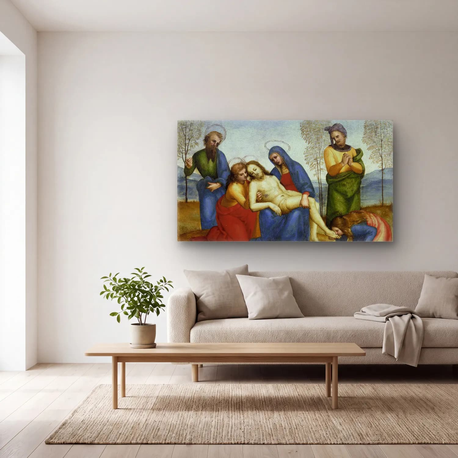 Raffaello Sanzio – Lamentation over the Dead Christ cam tablo — açık renk salonda