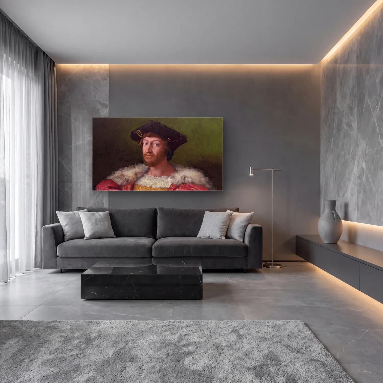Raffaello Sanzio – Lorenzo de Medici, Duke of Urbino cam tablo — lüks salon duvarında