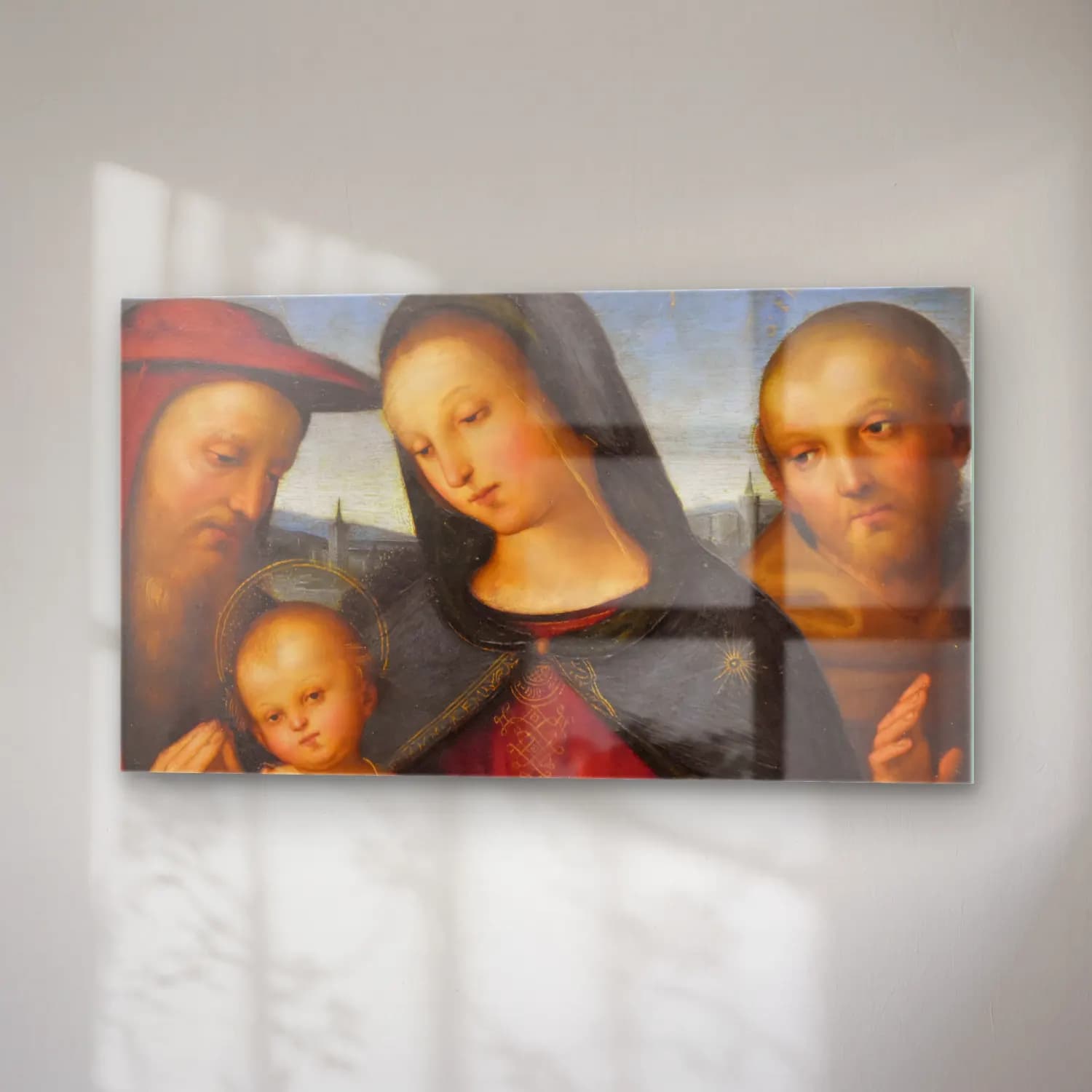 Raffaello Sanzio – Madonna and Child and with Saints Jerome and Francis cam tablo — sağ açıdan görünüm