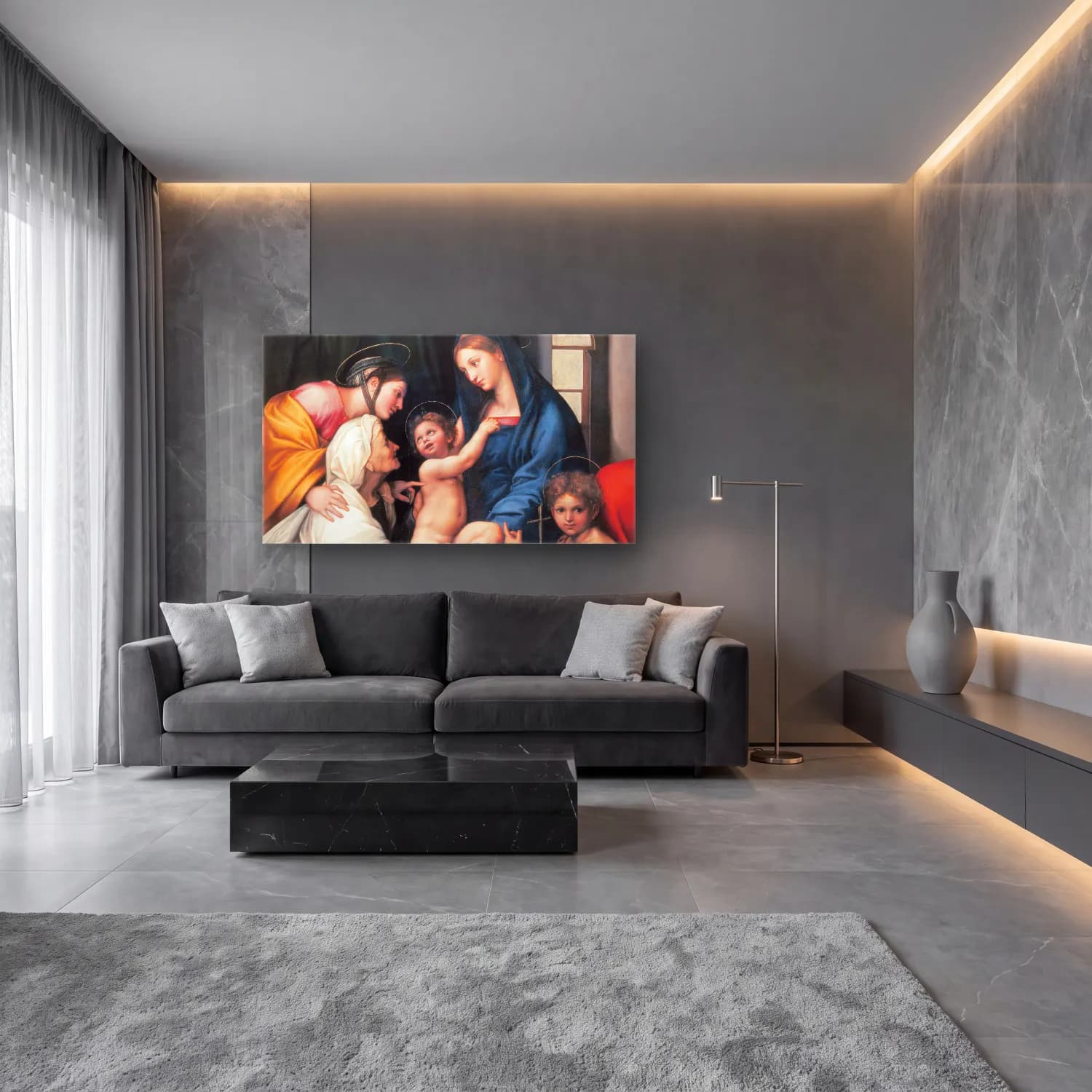 Raffaello Sanzio – Madonna dell Impannata cam tablo — lüks salon duvarında