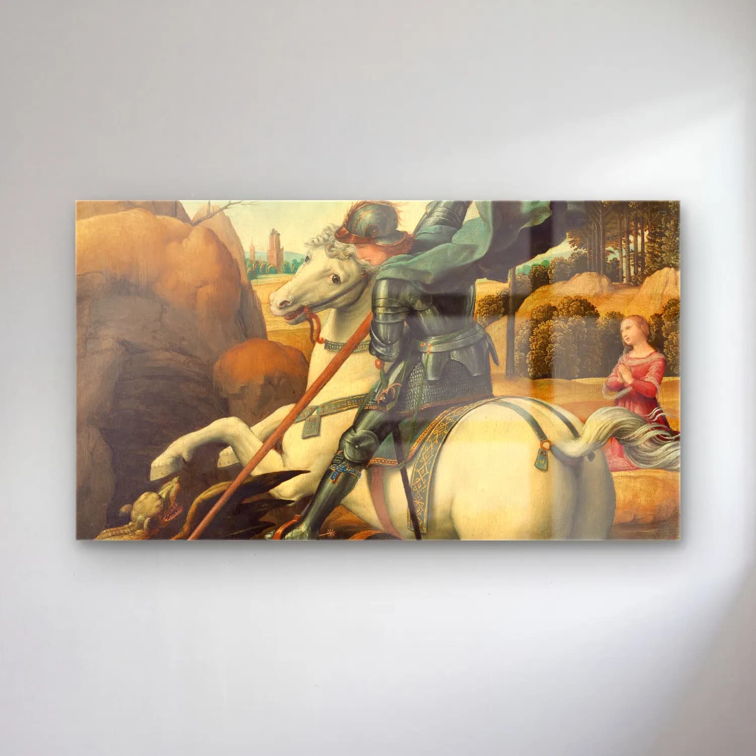 Raffaello Sanzio – Saint George and the Dragon cam tablo — Raffaello Sanzio – Saint George and the Dragon — yağlı boya şövalye