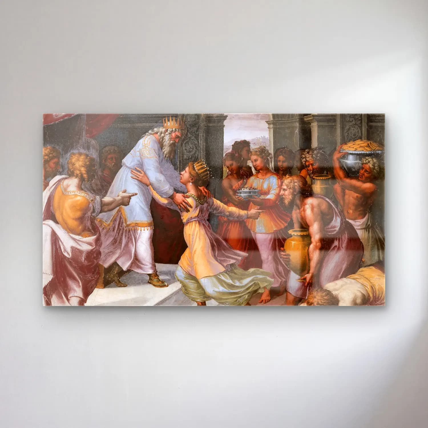 Raffaello Sanzio – Sheba and Solomon cam tablo — Raffaello Sanzio – Sheba and Solomon — yağlı boya dini sahne